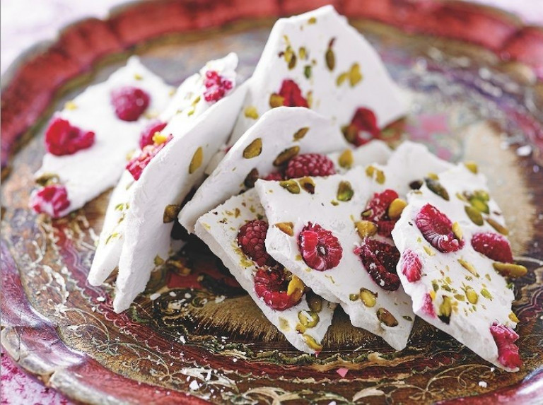 Coconut Bark with Rosewater, Pistachios and Cranberries